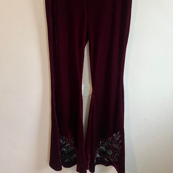 Killstar a dvils rose burgundy flare legging pants embroidery goth whimsigoth - Picture 2 of 7